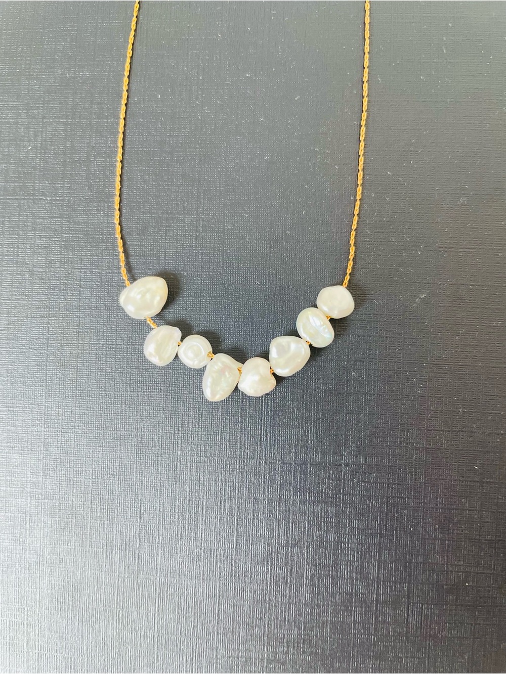 Gold Chain Necklace with White Freshwater Bar Pearls